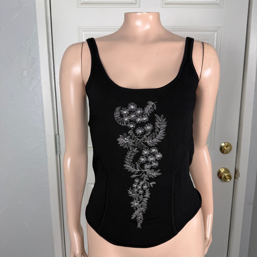 Vintage Y2K The Limited Shirt M Floral Embroidered Tank Top Knit Nylon J21